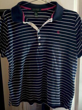 Lauren Ralph Lauren striped polo 🌊 navy + white nautical tee sz 1X